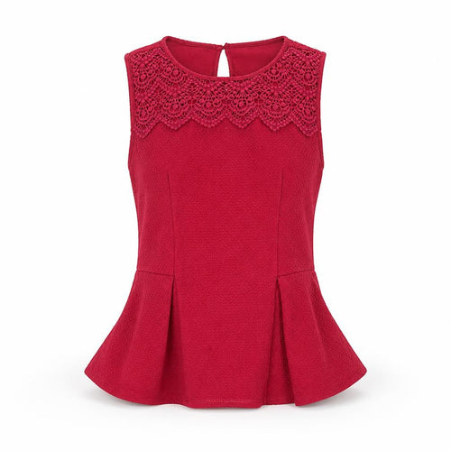 Oasis Women Red Blouse M Crochet Detail Sleeveless