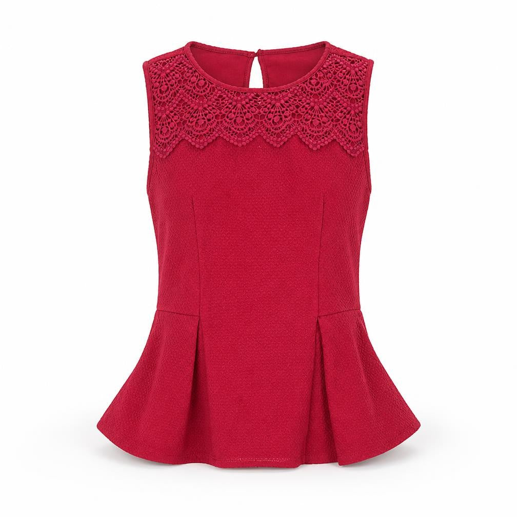 Oasis Women Red Blouse M Crochet Detail Sleeveless