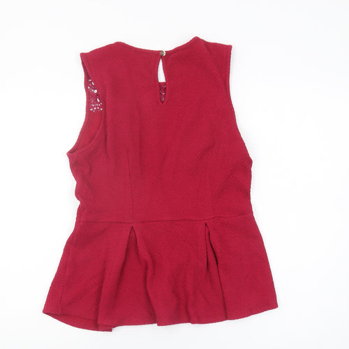 Oasis Women Red Blouse M Crochet Detail Sleeveless