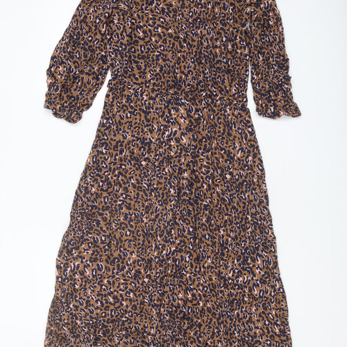 Joules Women's Brown Animal Print A-Line Midi Dress 12