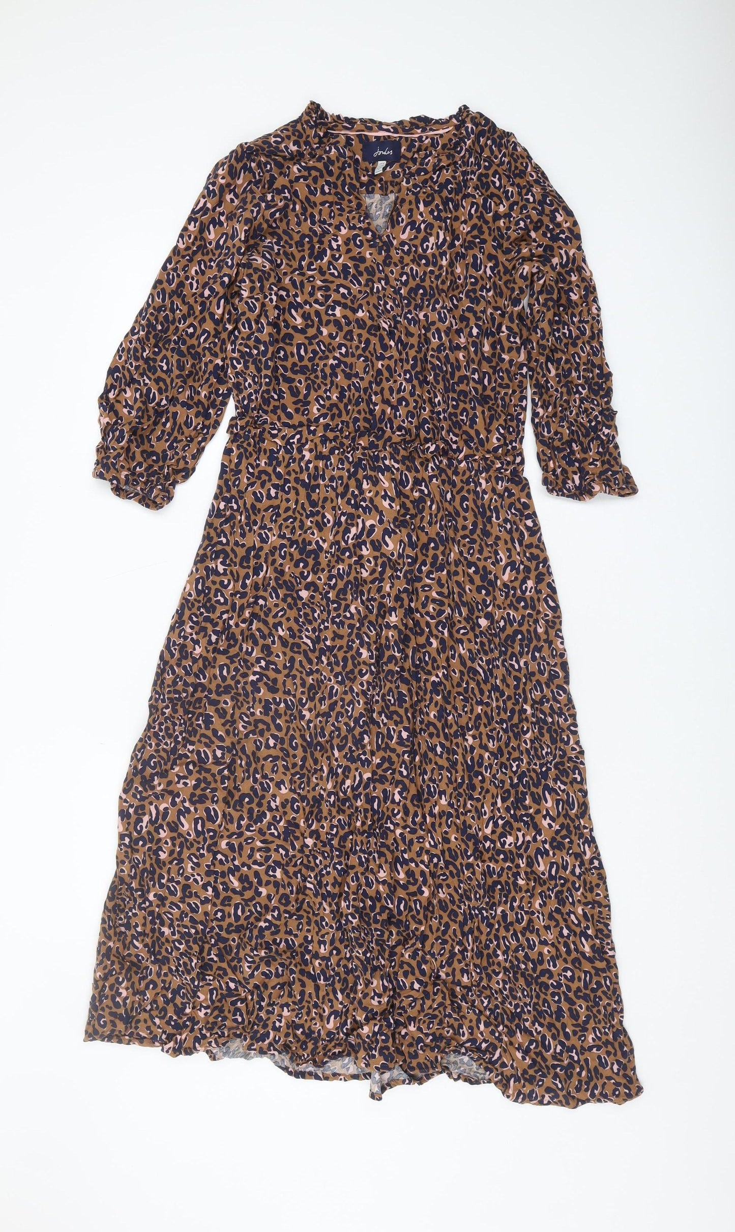 Joules Women's Brown Animal Print A-Line Midi Dress 12