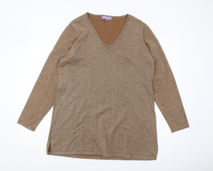 Michele Hope Women's Brown V-Neck Pullover Jumper Size 18