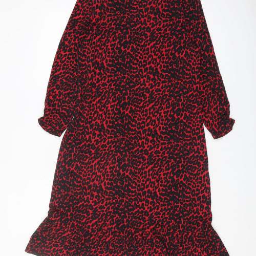 Sosandar Red Animal Print Women's Dress, Long Sleeve, Size 10
