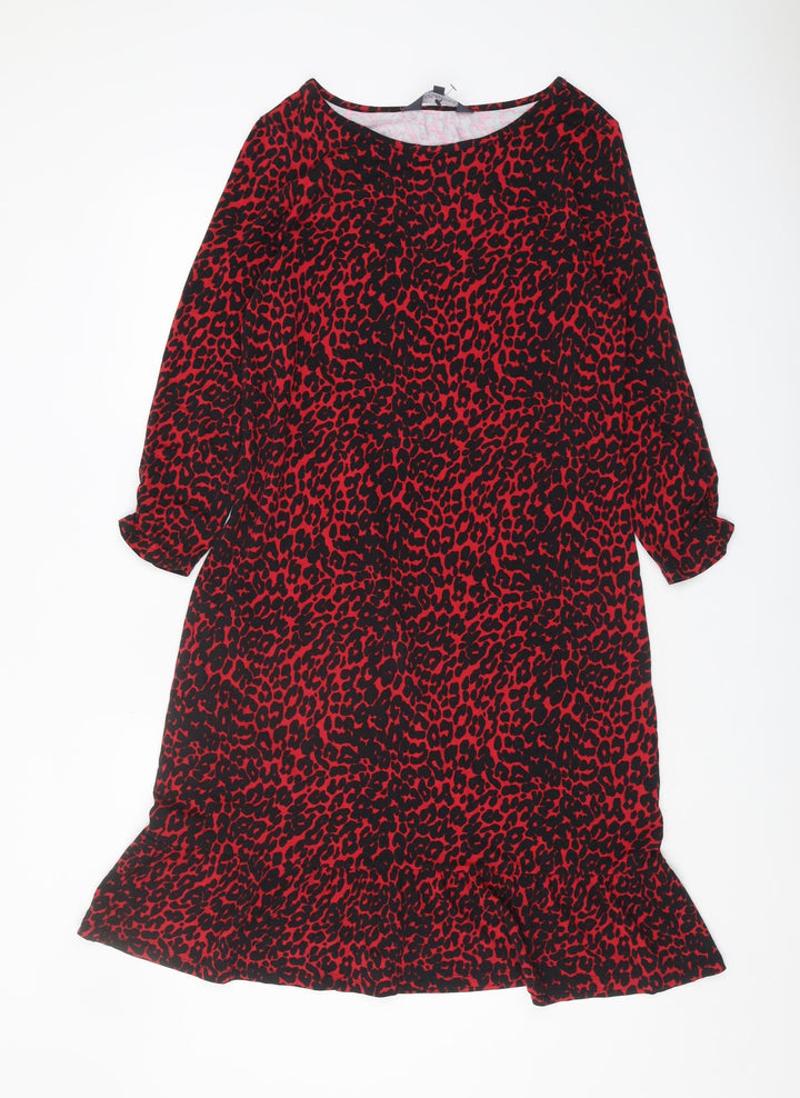 Sosandar Red Animal Print Women's Dress, Long Sleeve, Size 10