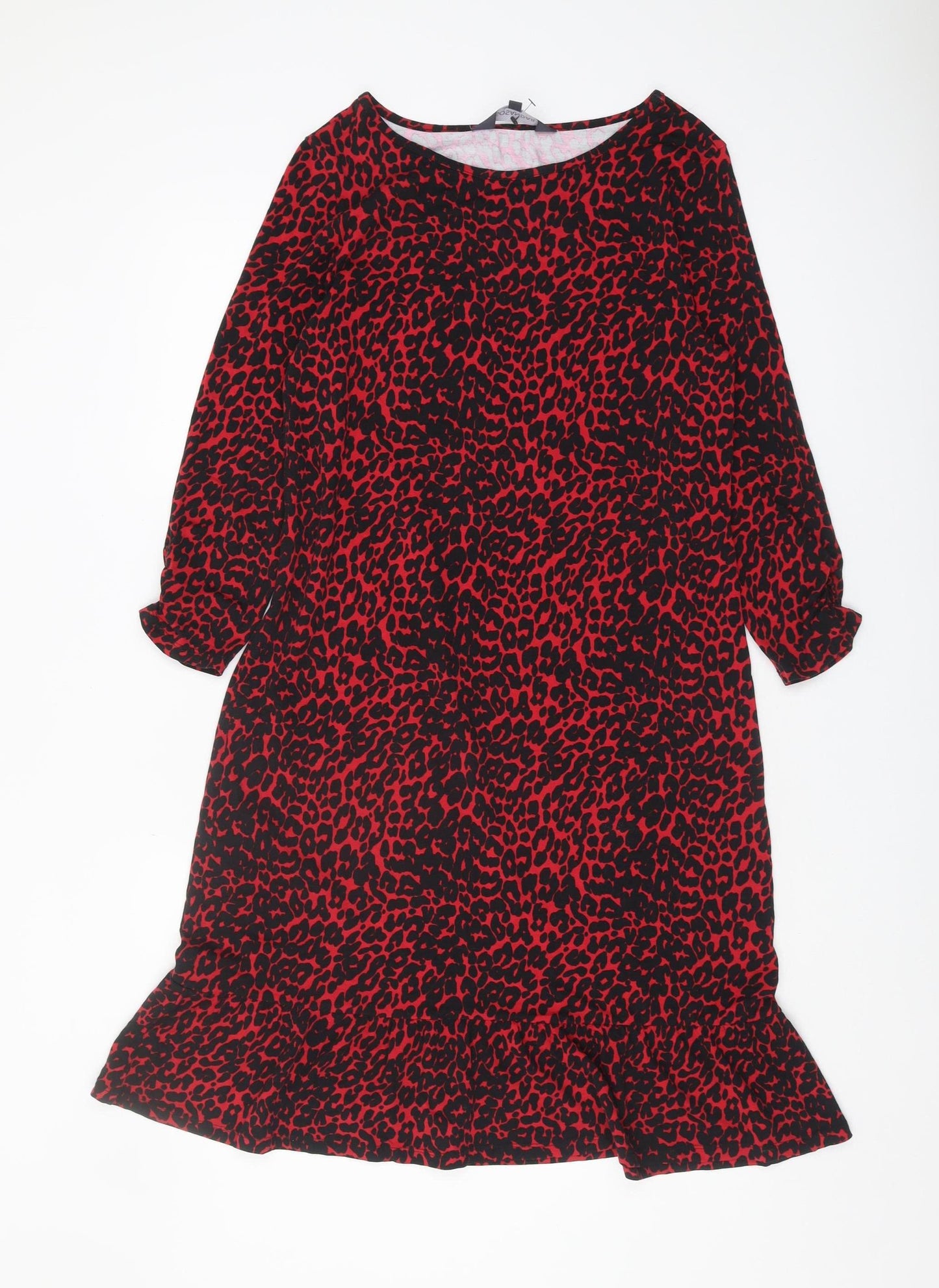 Sosandar Red Animal Print Women's Dress, Long Sleeve, Size 10