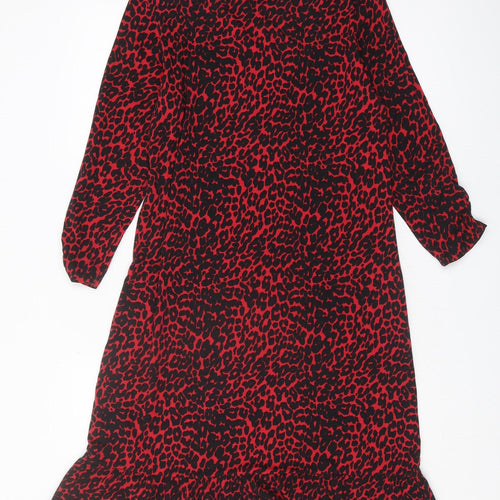 Sosandar Red Animal Print Women's Dress, Long Sleeve, Size 10