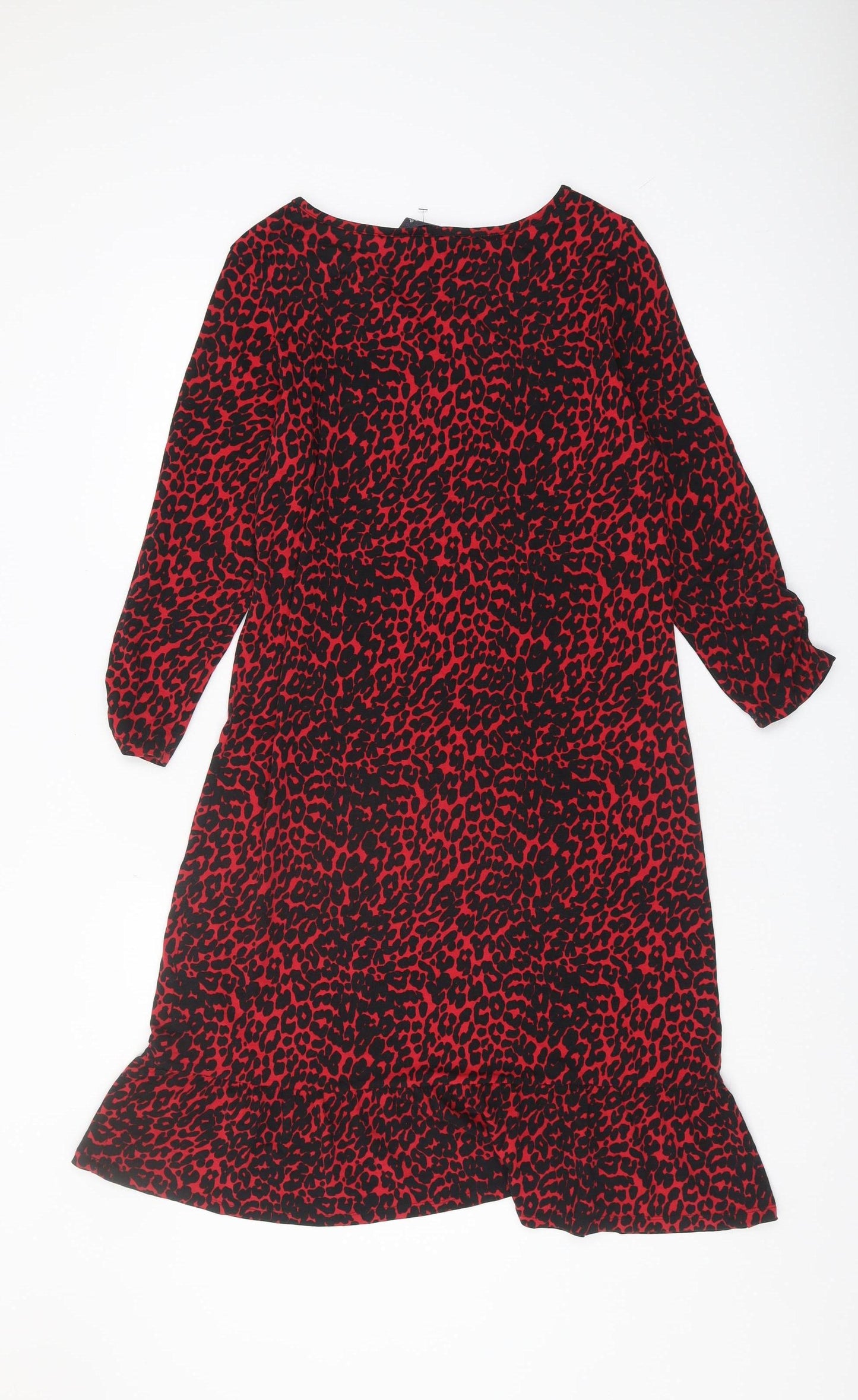 Sosandar Red Animal Print Women's Dress, Long Sleeve, Size 10