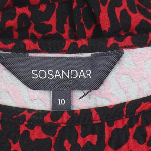 Sosandar Red Animal Print Women's Dress, Long Sleeve, Size 10