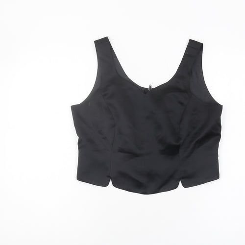 Debut Black Women's Fitted Cropped Tank Top V-Neck Size 14