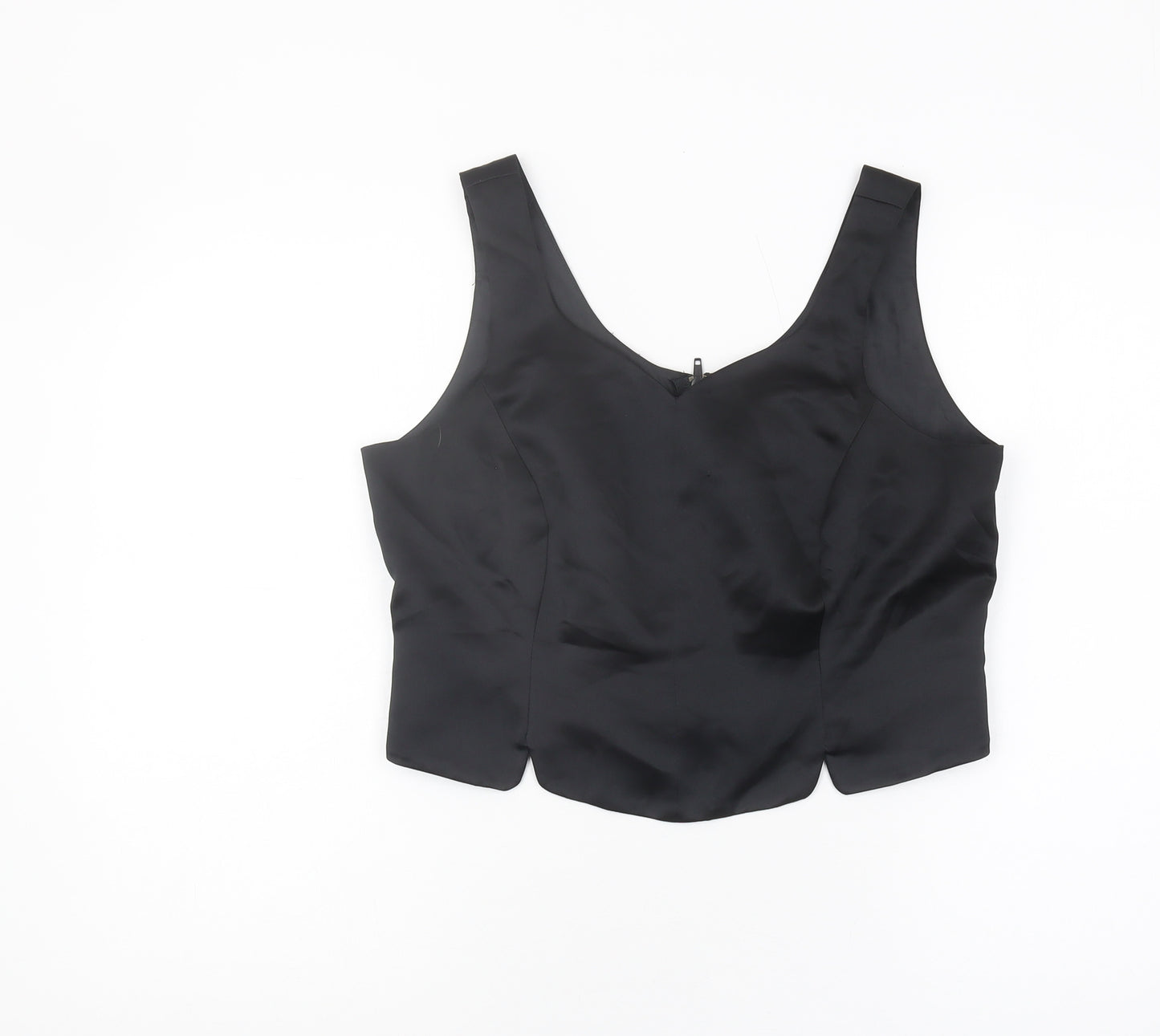 Debut Black Women's Fitted Cropped Tank Top V-Neck Size 14