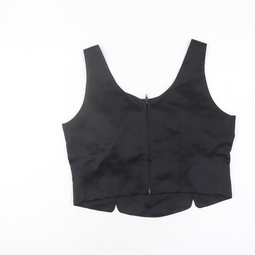 Debut Black Women's Fitted Cropped Tank Top V-Neck Size 14