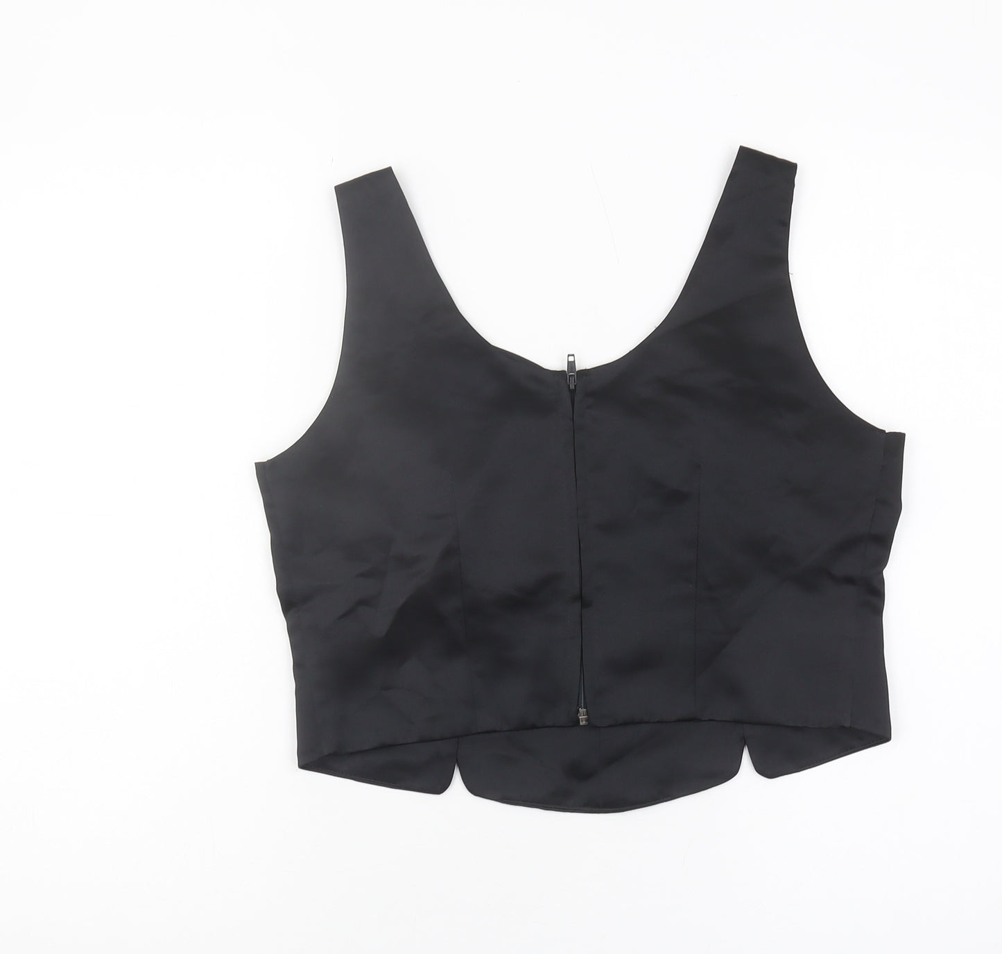Debut Black Women's Fitted Cropped Tank Top V-Neck Size 14