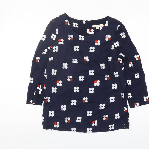 White Stuff Women's Blue Floral Top UK 8 Boat Neck
