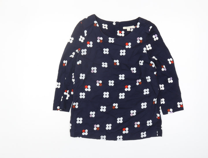 White Stuff Women's Blue Floral Top UK 8 Boat Neck