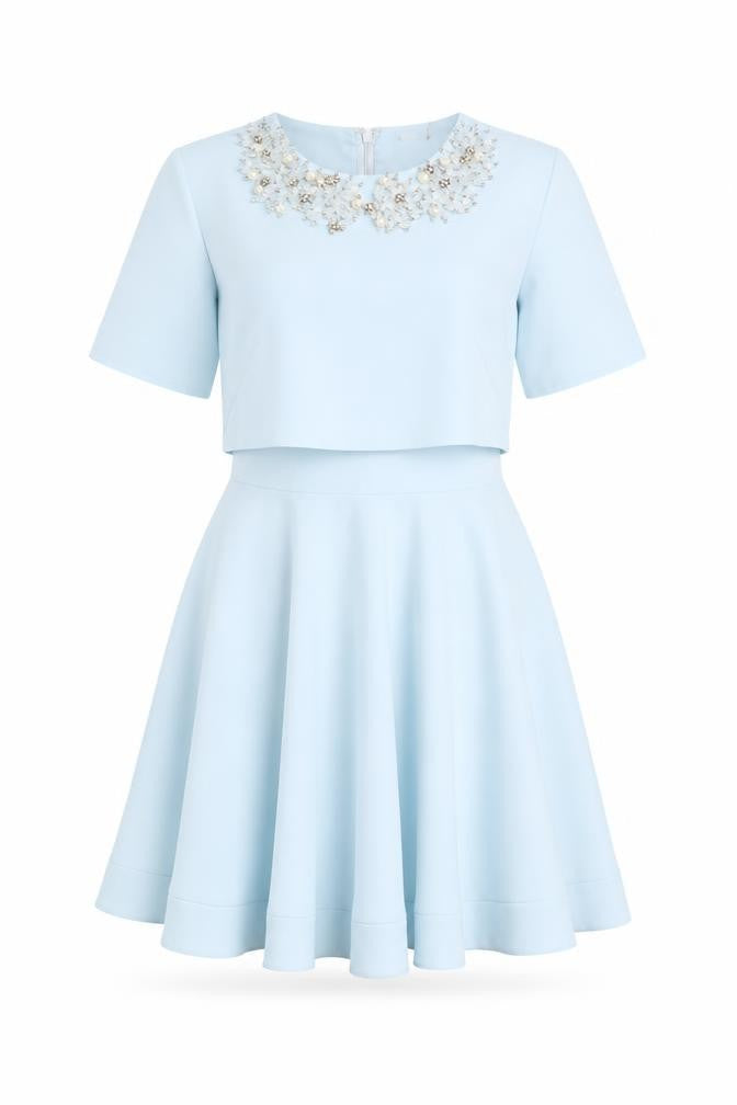 Front view of ASOS Women's Blue Fit & Flare Dress, size 12