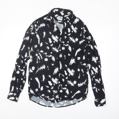 Zara Women's Black Animal Print Button-Up Shirt Size 10