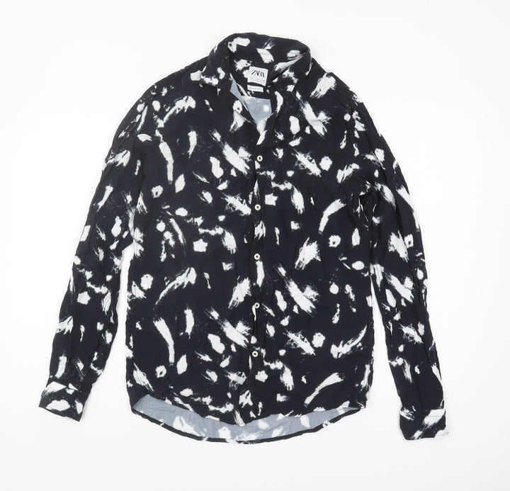 Zara Women's Black Animal Print Button-Up Shirt Size 10