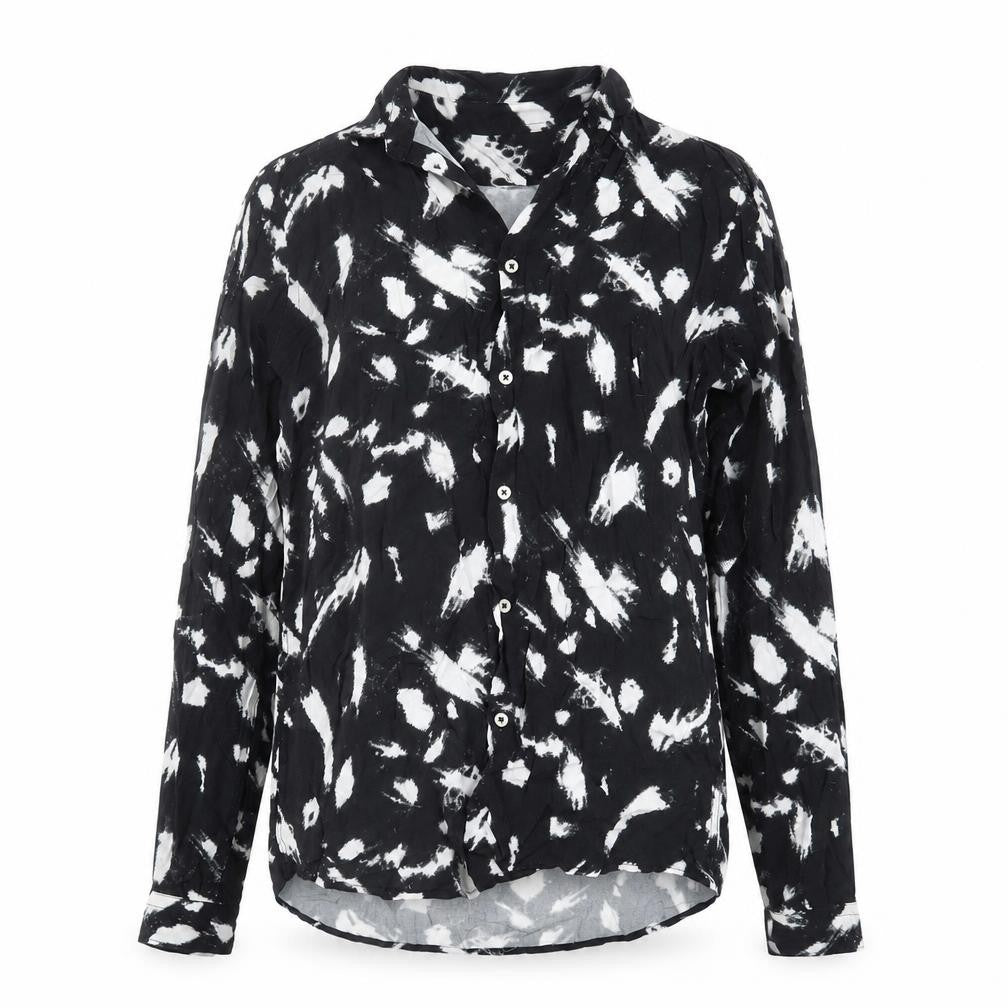 Front view of Zara Women's Black Animal Print Button-Up Shirt, size 10