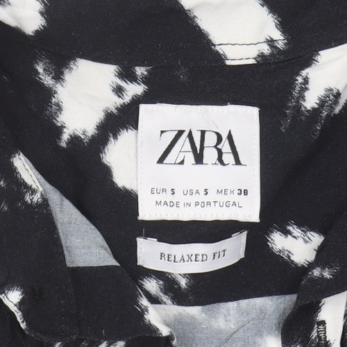 Zara Women's Black Animal Print Button-Up Shirt Size 10