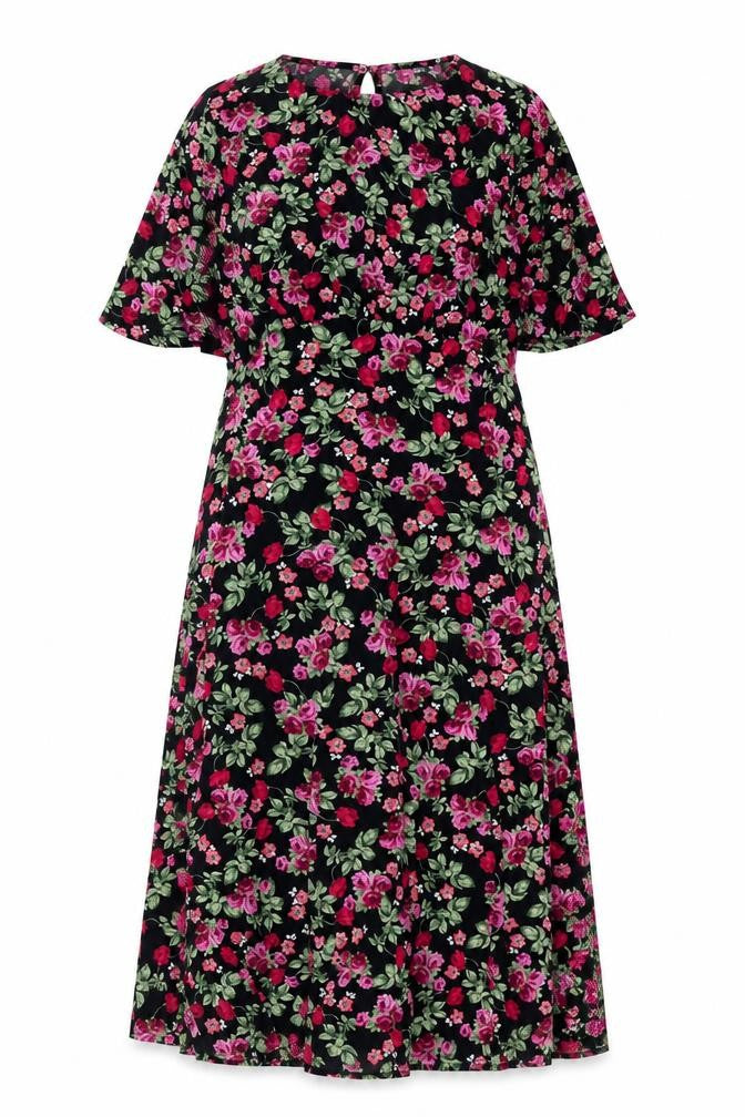Front view of Dusk Women's Multicoloured Floral Midi A-Line Dress