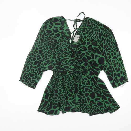 Asos Women Green Wrap Top V-Neck Animal Print Size 8
