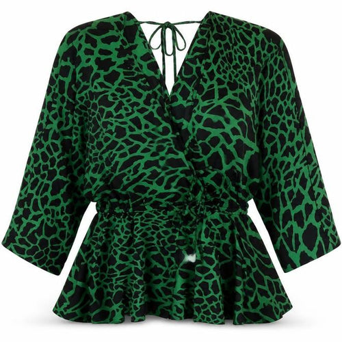 Asos Women Green Wrap Top V-Neck Animal Print Size 8
