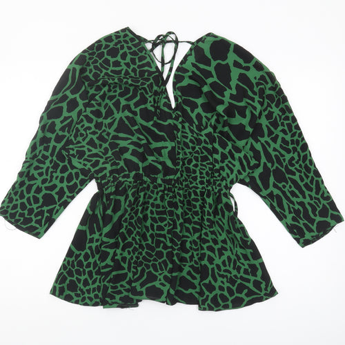 Asos Women Green Wrap Top V-Neck Animal Print Size 8
