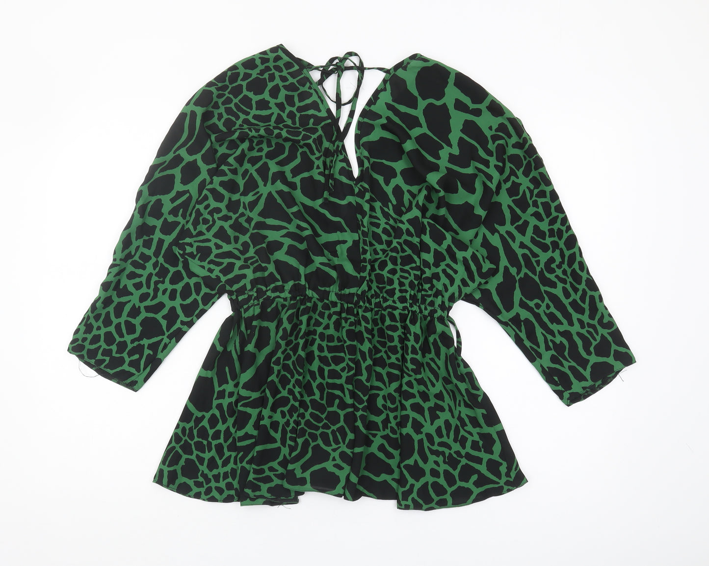 Asos Women Green Wrap Top V-Neck Animal Print Size 8