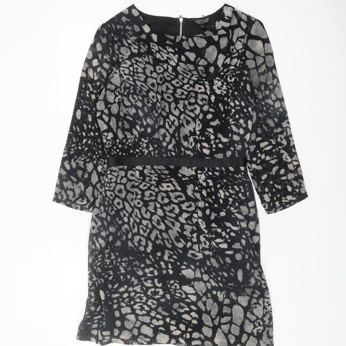 Topshop Women's Black Animal Print Shift Dress UK 10