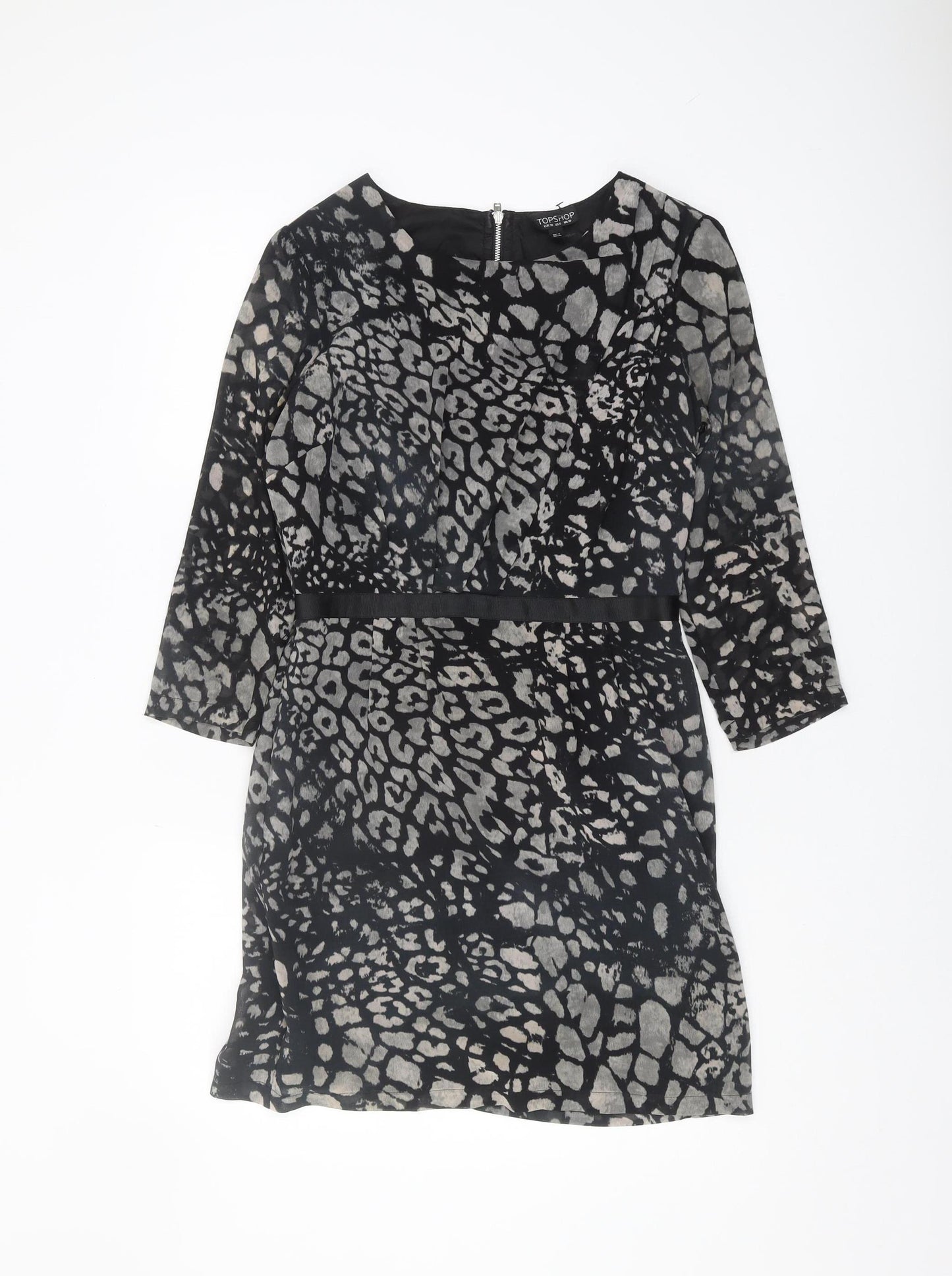 Topshop Women's Black Animal Print Shift Dress UK 10
