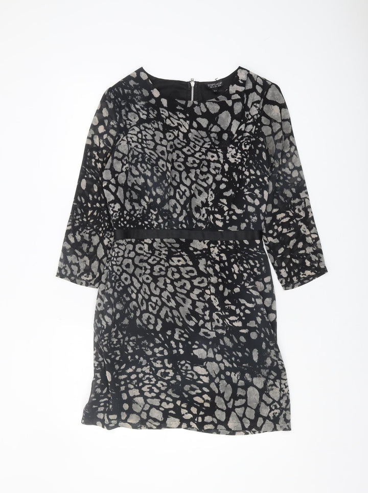 Topshop Women's Black Animal Print Shift Dress UK 10