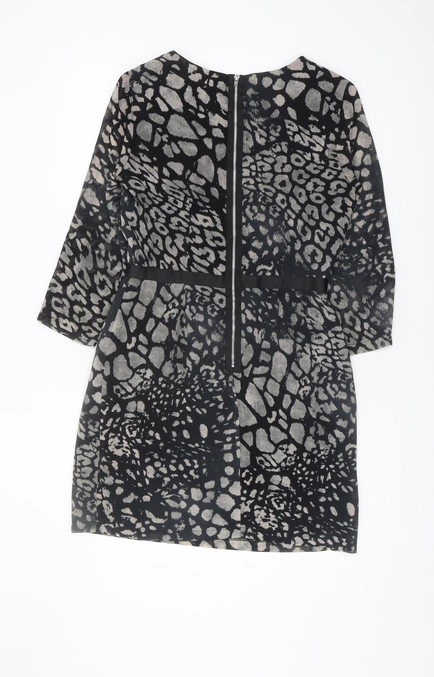 Topshop Women's Black Animal Print Shift Dress UK 10
