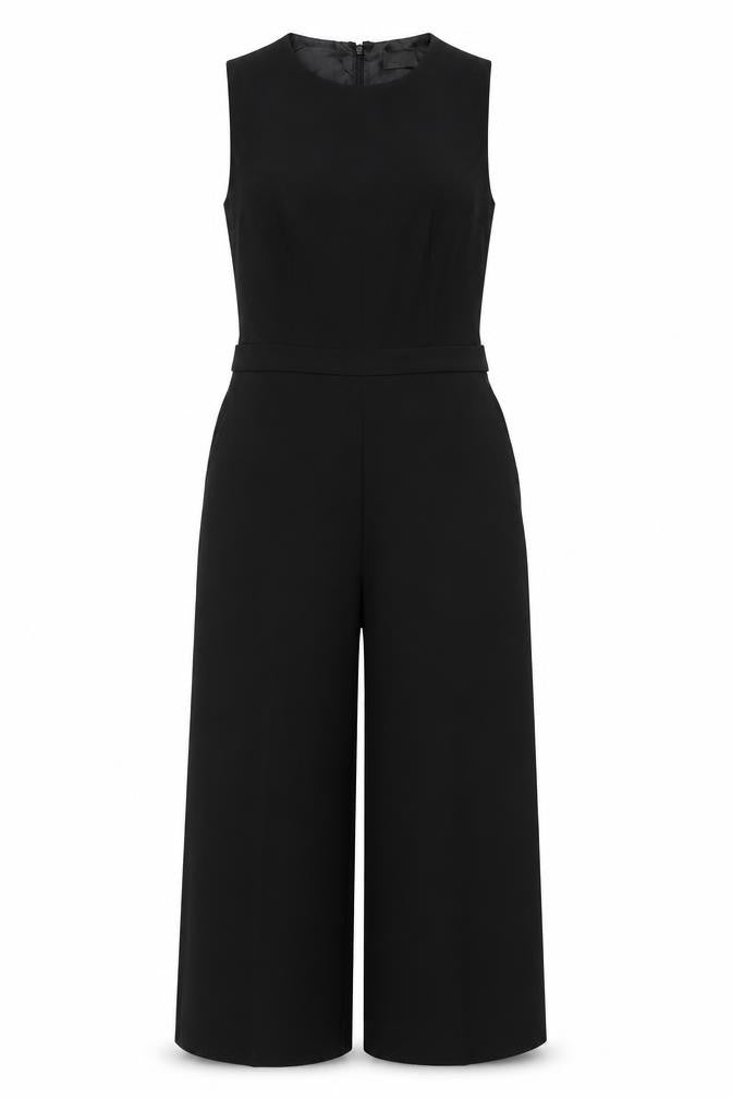 Front view of Oasis Women's Black Sleeveless Jumpsuit, size 8