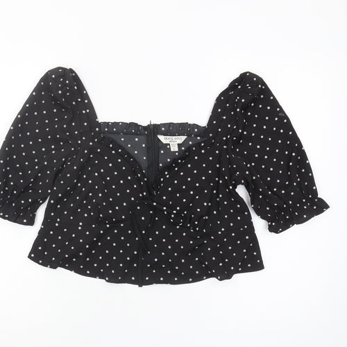 Brave Soul Women's Black Polka Dot Cropped Blouse - L