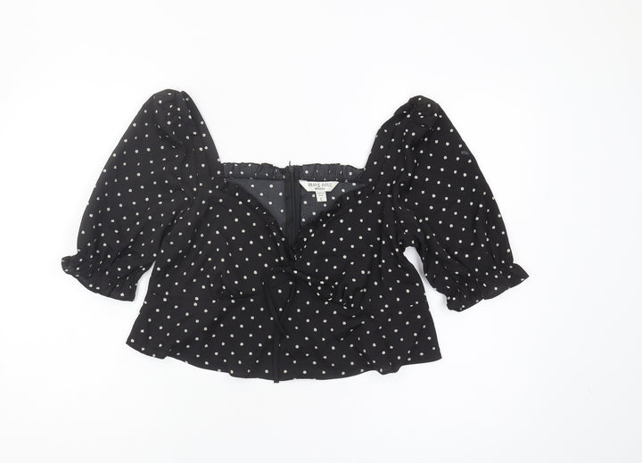 Brave Soul Women's Black Polka Dot Cropped Blouse - L