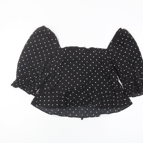 Brave Soul Women's Black Polka Dot Cropped Blouse - L
