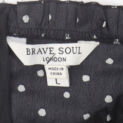 Brave Soul Women's Black Polka Dot Cropped Blouse - L