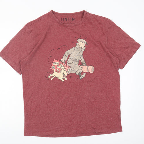 Tintin Men's Red Graphic Print T-Shirt 2XL