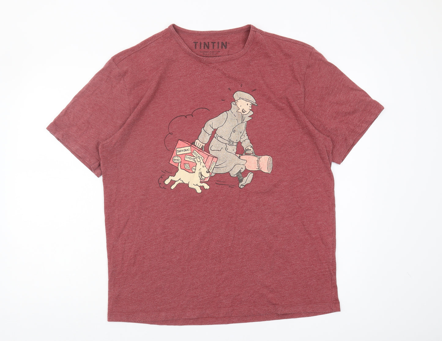 Tintin Men's Red Graphic Print T-Shirt 2XL