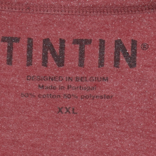 Tintin Men's Red Graphic Print T-Shirt 2XL