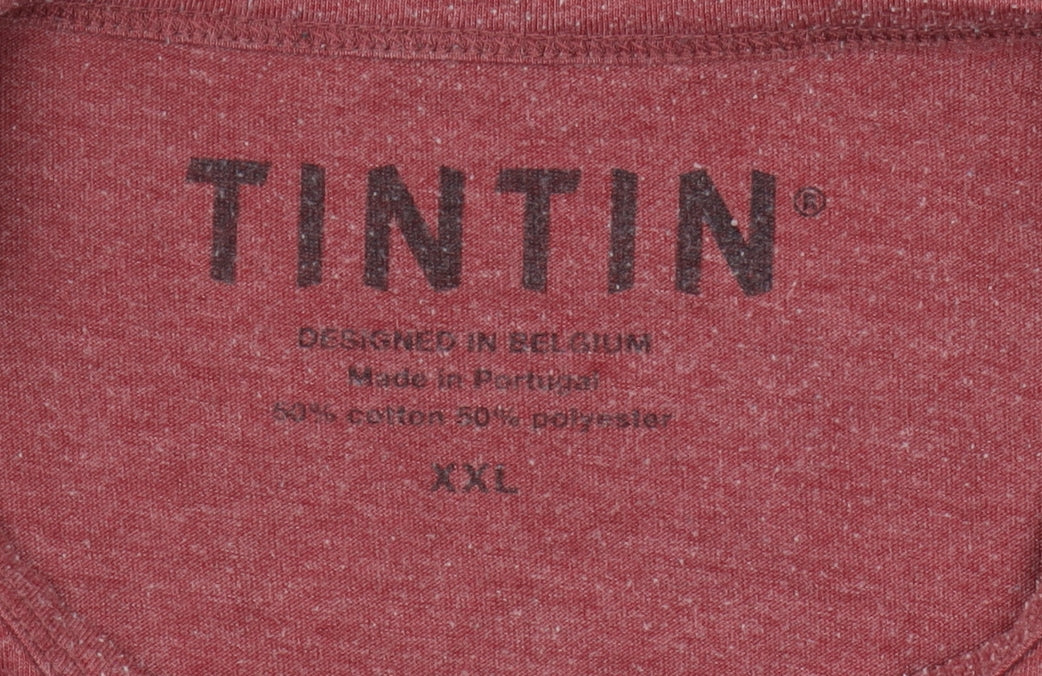 Tintin Men's Red Graphic Print T-Shirt 2XL