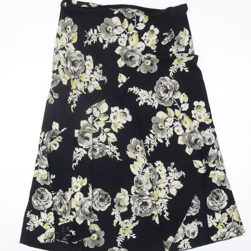 Marks and Spencer Floral Black Skirt Size 14 Viscose
