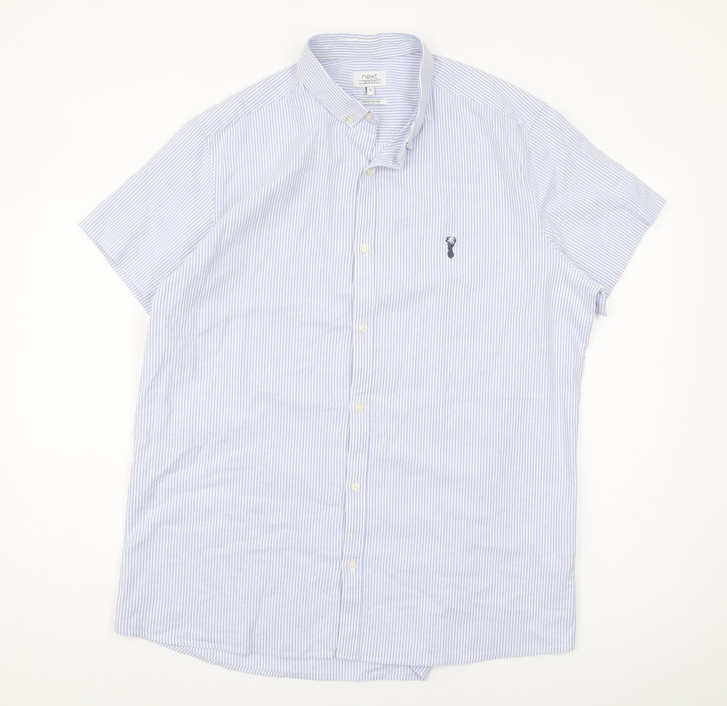 Next Men's Blue XL Striped Button-Up Shirt Casual