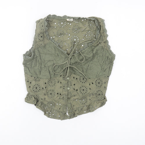 River Island Women's Green Cropped Blouse