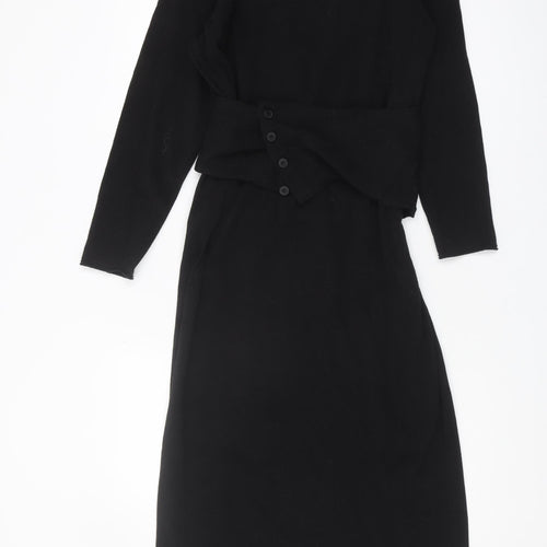Zara Women's Black Sheath Dress S Midi Knit Belted