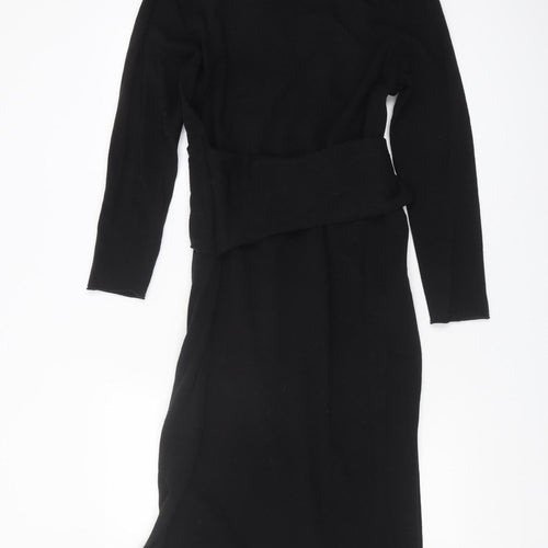 Zara Women's Black Sheath Dress S Midi Knit Belted
