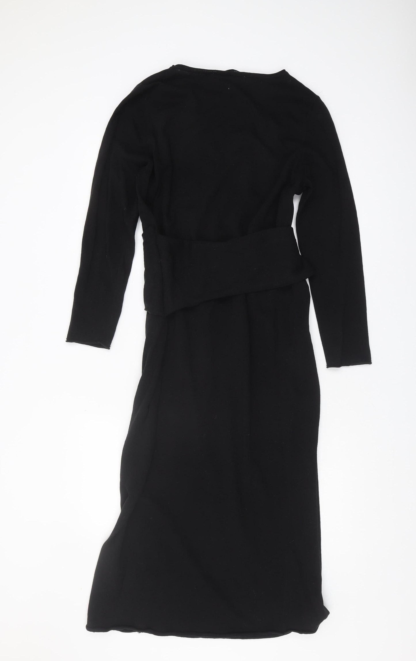 Zara Women's Black Sheath Dress S Midi Knit Belted