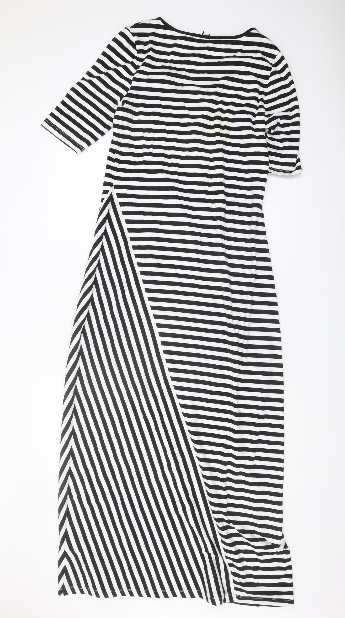 Oui Women's Black V-Neck Striped Shift Dress Size 14