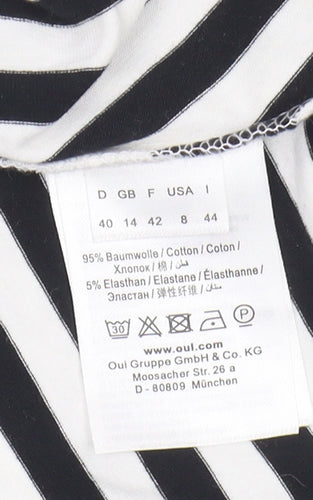 Oui Women's Black V-Neck Striped Shift Dress Size 14