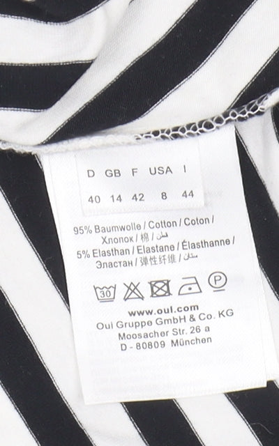 Oui Women's Black V-Neck Striped Shift Dress Size 14